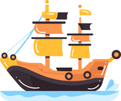 hand- getrokken schattig piraat schip in vlak stijl png