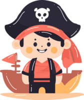 Hand Drawn cute kid pirate in flat style png