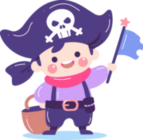 Hand Drawn cute kid pirate in flat style png