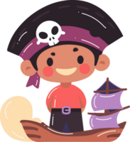 Hand Drawn cute kid pirate in flat style png