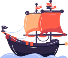 Hand Drawn cute pirate ship in flat style png