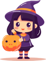 Hand Drawn cute witch in flat style png