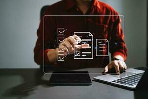 Checklist and filling survey form online. Document management system, DMS. Assessment form, questionnaire, checklist .Quality control and accuracy Check completeness.using a laptop and tablet photo