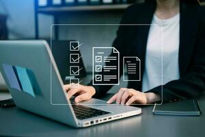 Checklist and filling survey form online. Document management system, DMS. Assessment form, questionnaire, checklist .Quality control and accuracy Check completeness.using a laptop and tablet photo