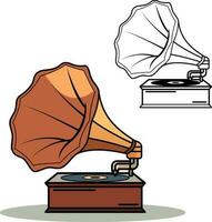 Gramophone illustration colored and black and white vector image