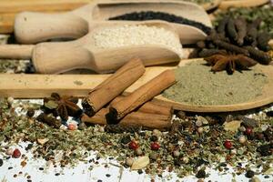 fresh and dried herbs and spices from all over the world photo