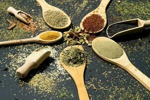 fresh and dried herbs and spices from all over the world photo