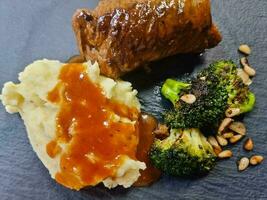 traditional german Food Beef Roulade with cabbage and mashed Potatoes photo