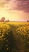 Beautiful local farm with sunset in the countryside field. photo