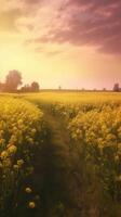 Beautiful local farm with sunset in the countryside field. photo