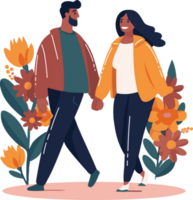 Hand Drawn couple walking holding hands in flat style png