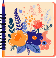 Hand Drawn notebook with flowers in flat style png