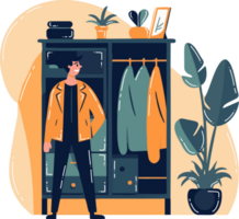 Hand Drawn smiling man with wardrobe in flat style png