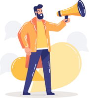 Hand Drawn man with megaphone in flat style png