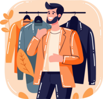 Hand Drawn smiling man with wardrobe in flat style png