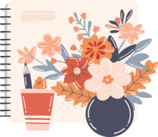 Hand Drawn notebook with flowers in flat style png