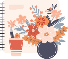 main tiré carnet avec fleurs dans plat style png