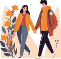 Hand Drawn couple walking holding hands in flat style png