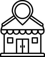 Location Pin With Shop Icon In Line Art. vector