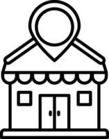 Location Pin With Shop Icon In Line Art. vector