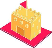 Top View Of Castle Icon In Pink And Yellow Color. vector