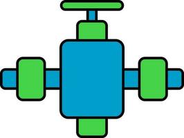 Valve With Pipe Icon In Green And Blue Color. vector