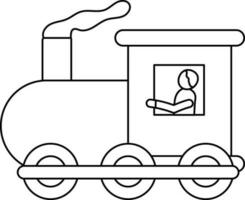 Black Outline Man Driving Train Engine Icon. vector