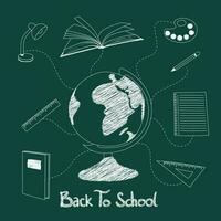 Line art of Globe with stationary in chalk effect design for back to school campaign design vector