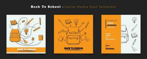 Set of social media template with line art of school stationary design for back to school campaign vector