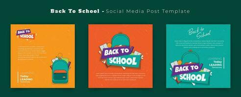 Set of social media post template for back to school template with typography and stationary design vector