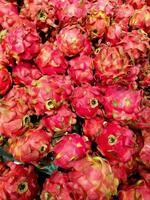 Fresh dragon fruit photographed with a cellphone in a supermarket, Pitaya or pitahaya is the fruit of several different cactus species photo