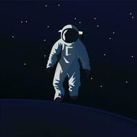 astronaut space walking in sky full of stars vector illustration , cosmonaut walking on the moon or a different planet vector image