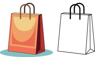 shopping bags vector illustration, Reusable Shopping Bag colored and black and white line drawing vector image