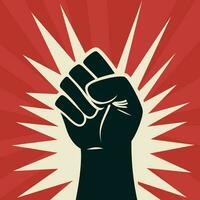 power to the people communist propaganda vector image, Hand Fist with rays around it on red background vector illustration