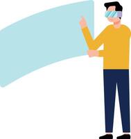 Boy wearing VR glasses looking at screen. vector