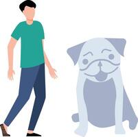 A boy is looking at a dog. vector