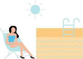 The girl is sunbathing near the pond. vector