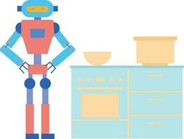 The robot is standing in the kitchen. vector