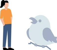 The girl is looking at the talking bird. vector