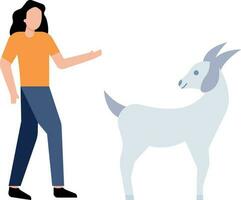 The girl is looking at the goat. vector