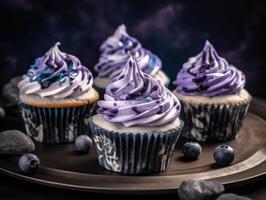 Homemade beautiful blueberry cupcakes. photo