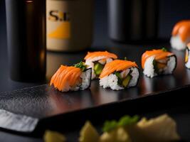 A plate of appetizing sushi rolls photo