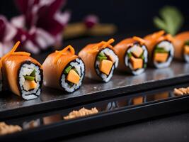 A plate of appetising sushi rolls. photo