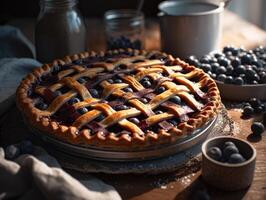 Traditional homemade american blueberry pie. . photo