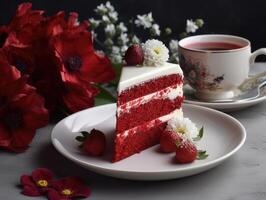 Strawberry sponge cake with fresh strawberries. . photo