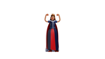3D illustration. Strong Princess 3D cartoon character. The royal princess showed her two muscular arms. Beautiful princess smiles sweetly and shows her happy expression. 3D cartoon character png