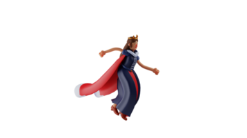 3d ilustração. atraente rainha 3d desenho animado personagem. rainha dentro corrida pose. a rainha correu velozes para dela reino. rainha com uma pose oscilante ambos mãos. 3d desenho animado personagem png