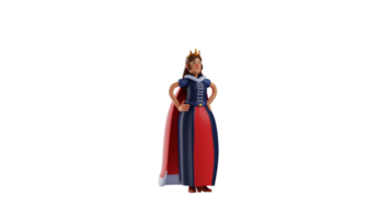 3D illustration. Angry Queen 3D cartoon character. The queen put her hands on her waist. The royal queen who put her hands on her hips and showed her anger. 3D cartoon character png