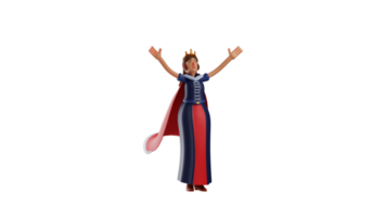 3D illustration. Happy Cinderella 3D cartoon character. Cinderella stretched her hands up. Cinderella showed a free and happy expression to come out of hiding. 3D cartoon character png