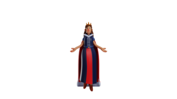 3d illustration. ljuv prinsessa 3d tecknad serie karaktär. prinsessa visar en frågande utgör. de prinsessa sträckt henne vapen framåt- och gav en lätt leende. 3d tecknad serie karaktär png